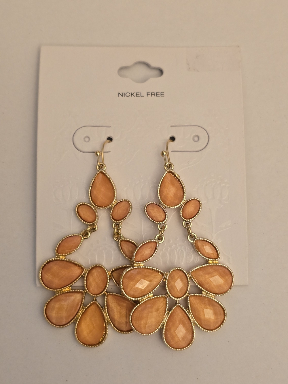 Peach Champagne Gold Chandelier Earrings - Boho Statement - Nickel Free